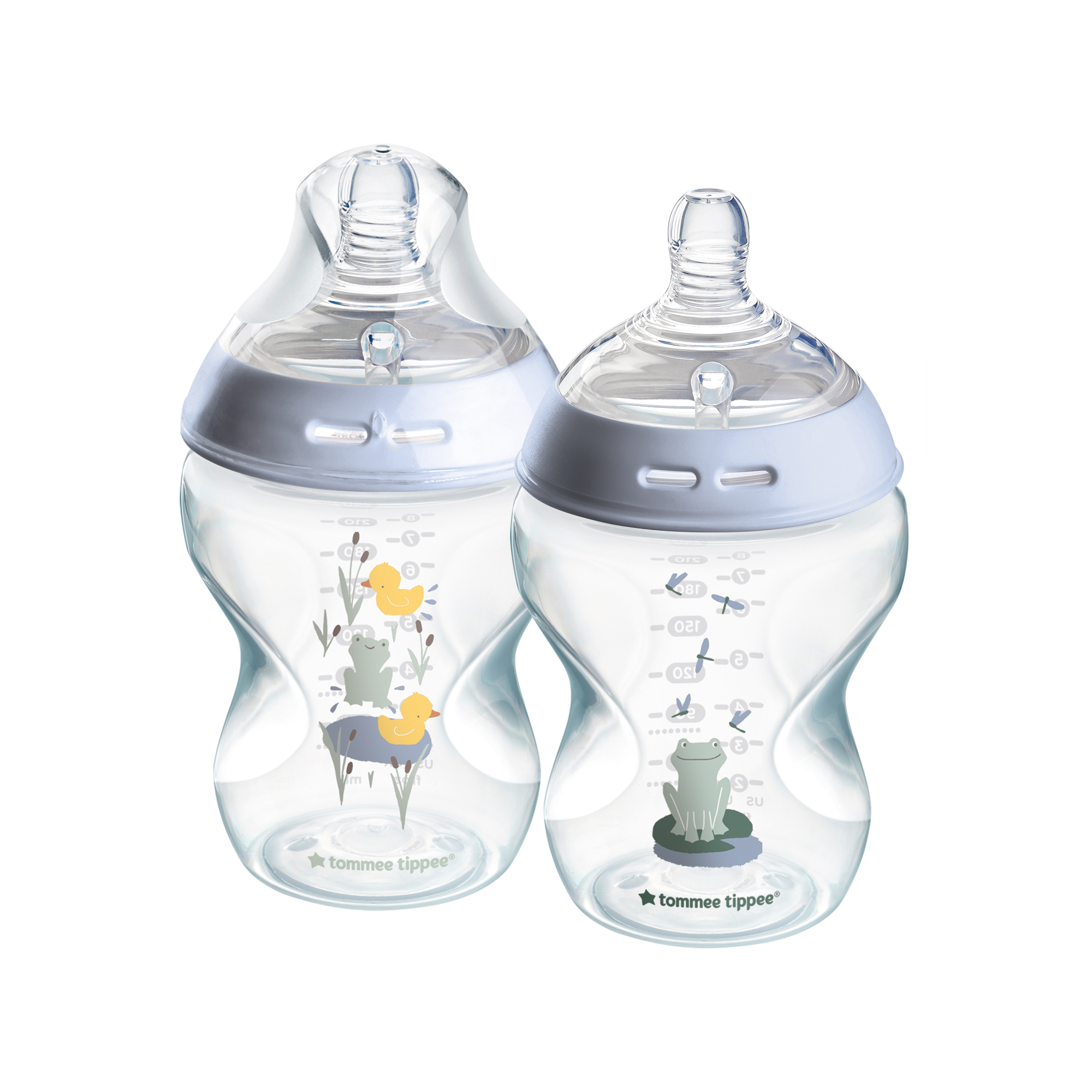 Tommee Tippee Natural Start Samosterilizační Kojenecká Lahev s ANTI-COLIC savičkou Pomalý Průtok, 260 ml 0m+, Žabička, 2 ks
